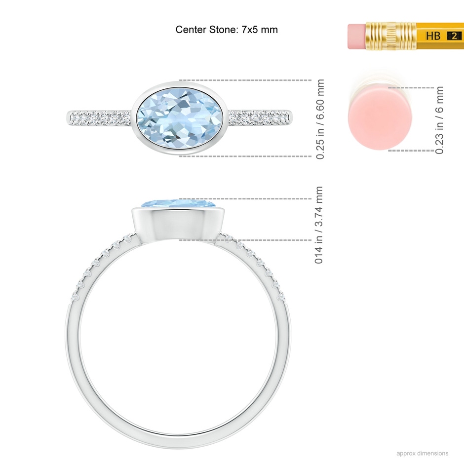 7x5mm AA East-West Bezel-Set Oval Aquamarine and Diamond Ring in White Gold ruler