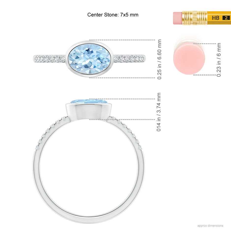 7x5mm AAA East-West Bezel-Set Oval Aquamarine and Diamond Ring in White Gold ruler