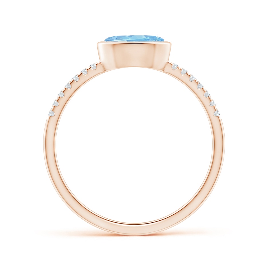 7x5mm AAAA East-West Bezel-Set Oval Aquamarine and Diamond Ring in Rose Gold side-1