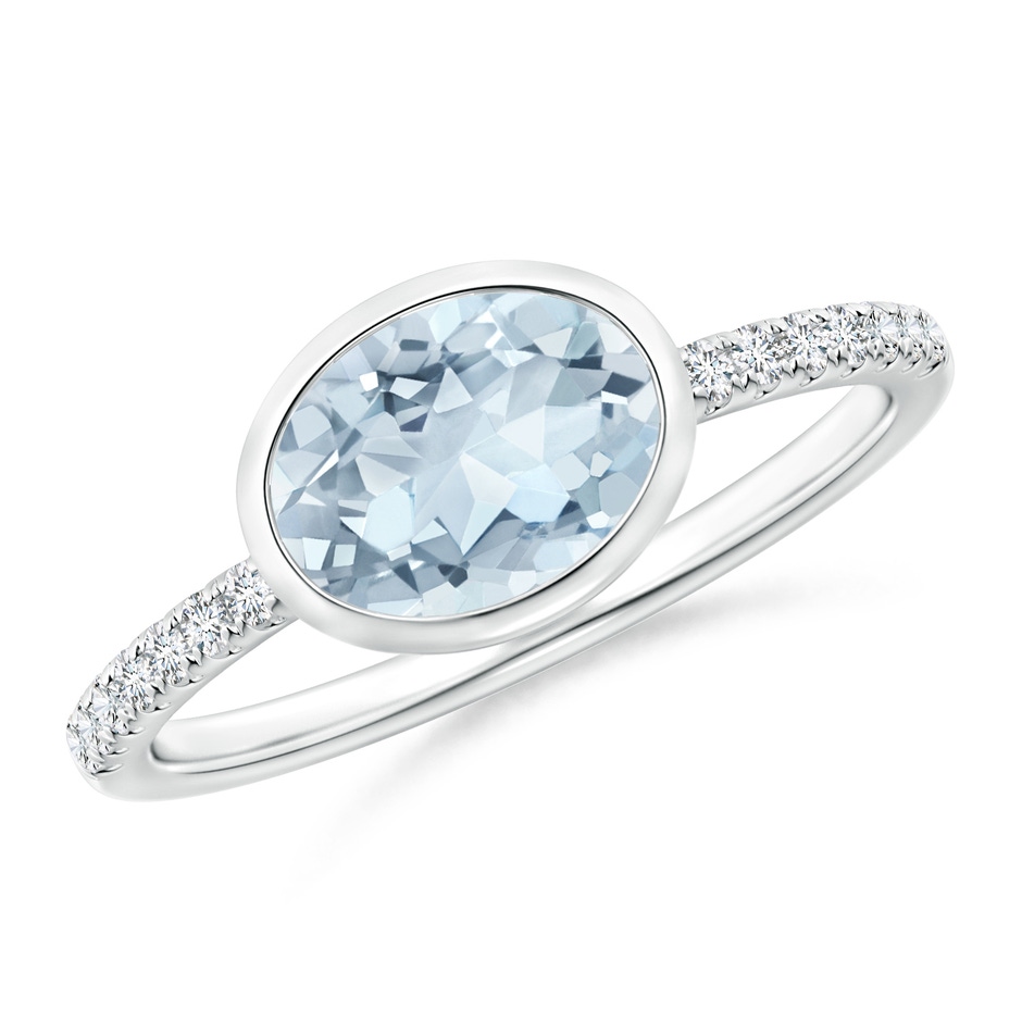 8x6mm A East-West Bezel-Set Oval Aquamarine and Diamond Ring in White Gold 