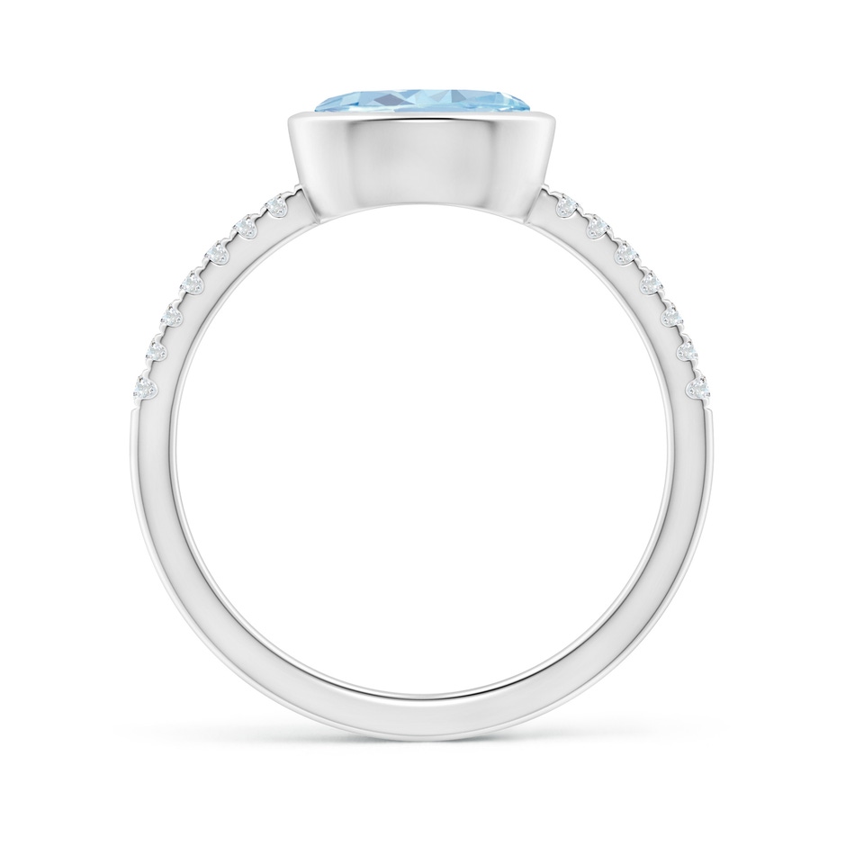 8x6mm A East-West Bezel-Set Oval Aquamarine and Diamond Ring in White Gold side-1