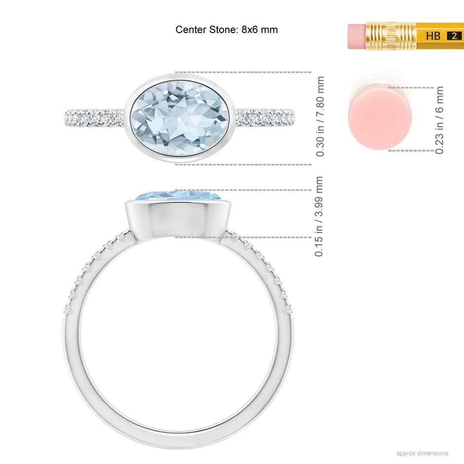 8x6mm A East-West Bezel-Set Oval Aquamarine and Diamond Ring in White Gold ruler