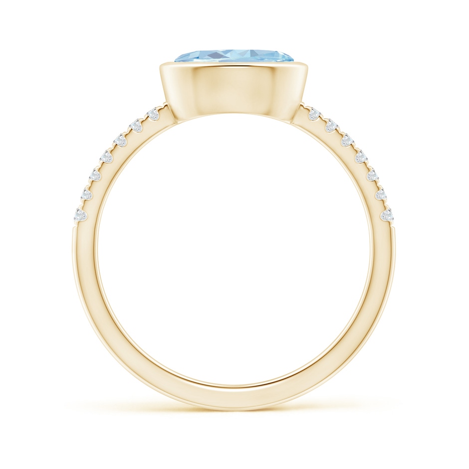 8x6mm A East-West Bezel-Set Oval Aquamarine and Diamond Ring in Yellow Gold side-1