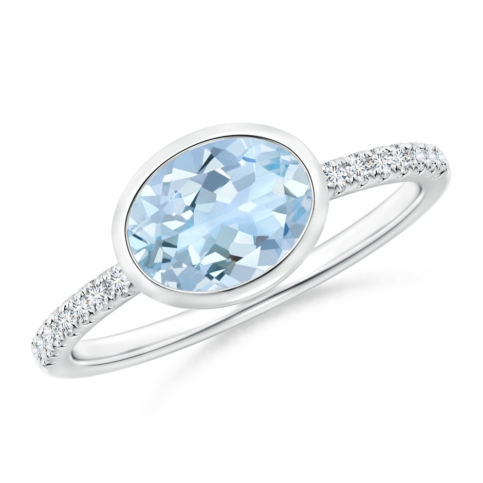 8x6mm AA East-West Bezel-Set Oval Aquamarine and Diamond Ring in White Gold 