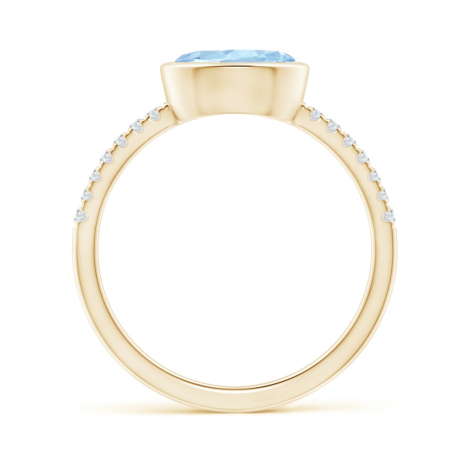 8x6mm AA East-West Bezel-Set Oval Aquamarine and Diamond Ring in Yellow Gold side-1