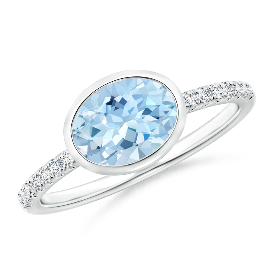8x6mm AAA East-West Bezel-Set Oval Aquamarine and Diamond Ring in White Gold 