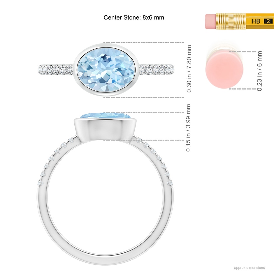 8x6mm AAA East-West Bezel-Set Oval Aquamarine and Diamond Ring in White Gold ruler