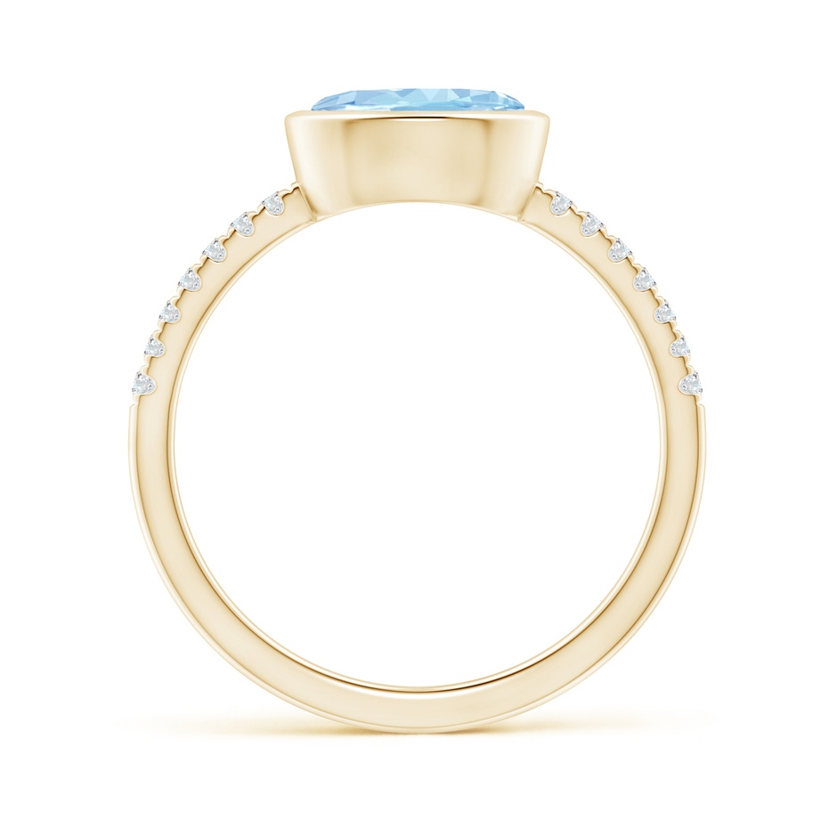 8x6mm AAA East-West Bezel-Set Oval Aquamarine and Diamond Ring in Yellow Gold side-1