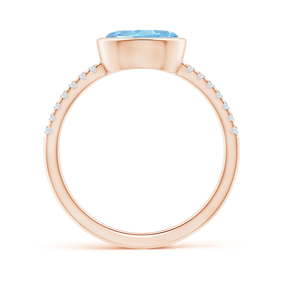 8x6mm AAAA East-West Bezel-Set Oval Aquamarine and Diamond Ring in Rose Gold side-1