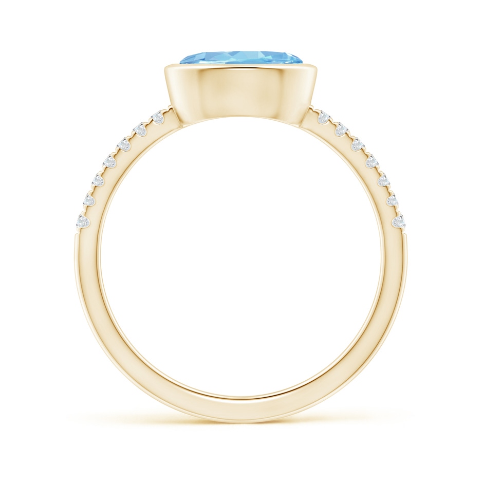 8x6mm AAAA East-West Bezel-Set Oval Aquamarine and Diamond Ring in Yellow Gold side-1