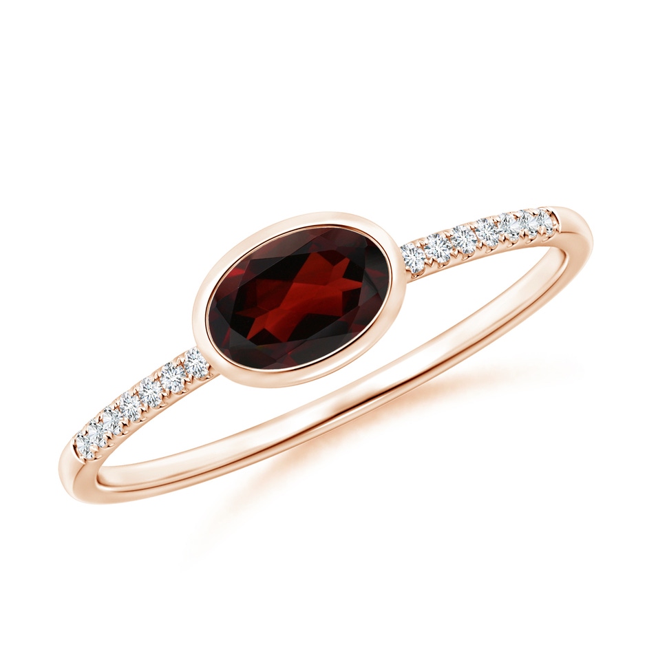 6x4mm AA East-West Bezel-Set Oval Garnet and Diamond Ring in Rose Gold 