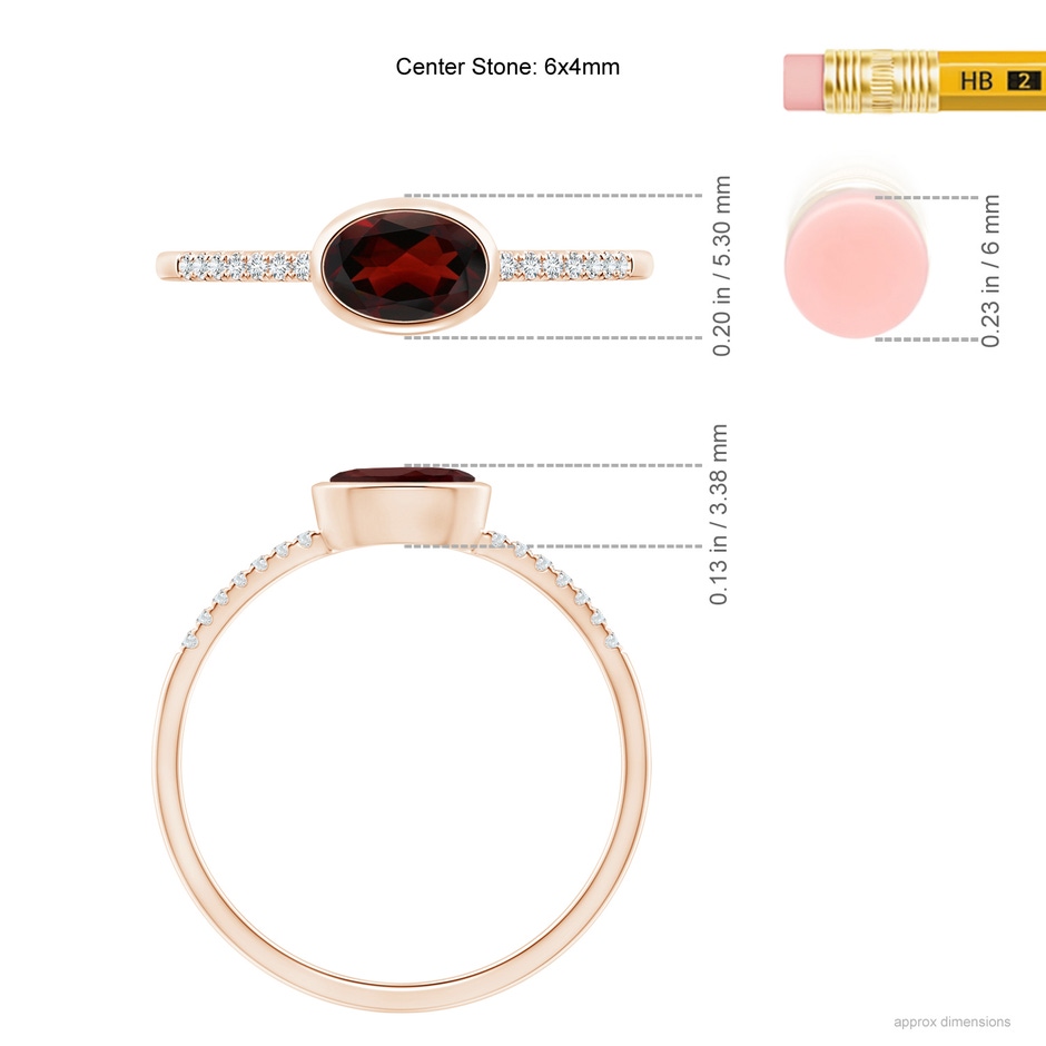 6x4mm AA East-West Bezel-Set Oval Garnet and Diamond Ring in Rose Gold ruler