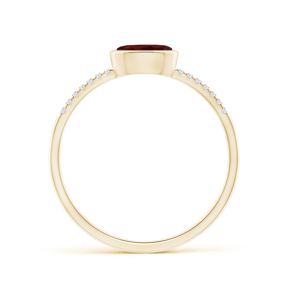 6x4mm AAA East-West Bezel-Set Oval Garnet and Diamond Ring in Yellow Gold side-1