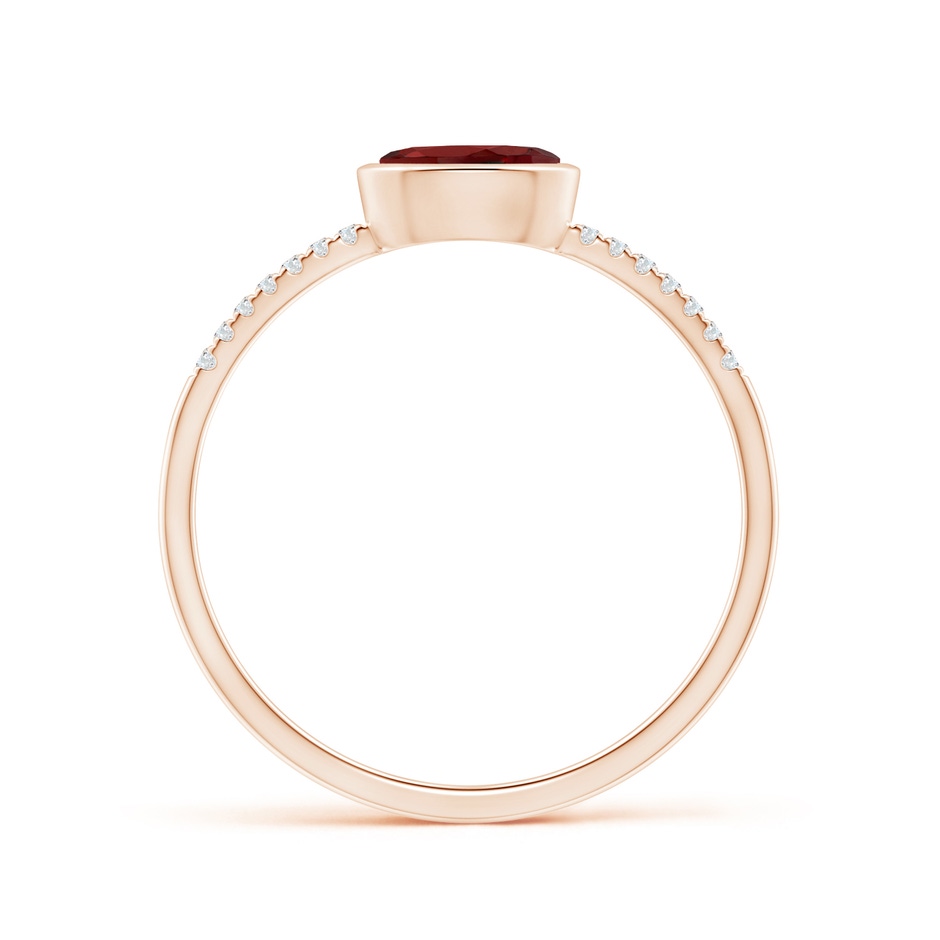 6x4mm AAAA East-West Bezel-Set Oval Garnet and Diamond Ring in Rose Gold side-1