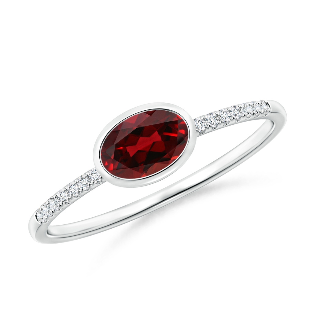 6x4mm AAAA East-West Bezel-Set Oval Garnet and Diamond Ring in White Gold