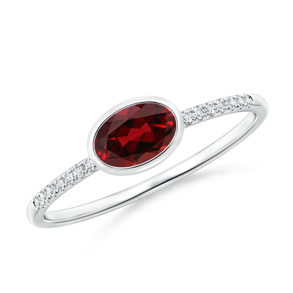 6x4mm AAAA East-West Bezel-Set Oval Garnet and Diamond Ring in White Gold 