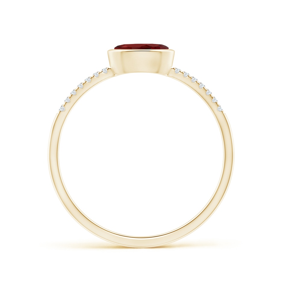 6x4mm AAAA East-West Bezel-Set Oval Garnet and Diamond Ring in Yellow Gold side-1