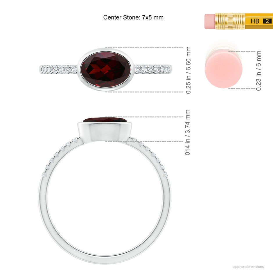 7x5mm A East-West Bezel-Set Oval Garnet and Diamond Ring in White Gold ruler