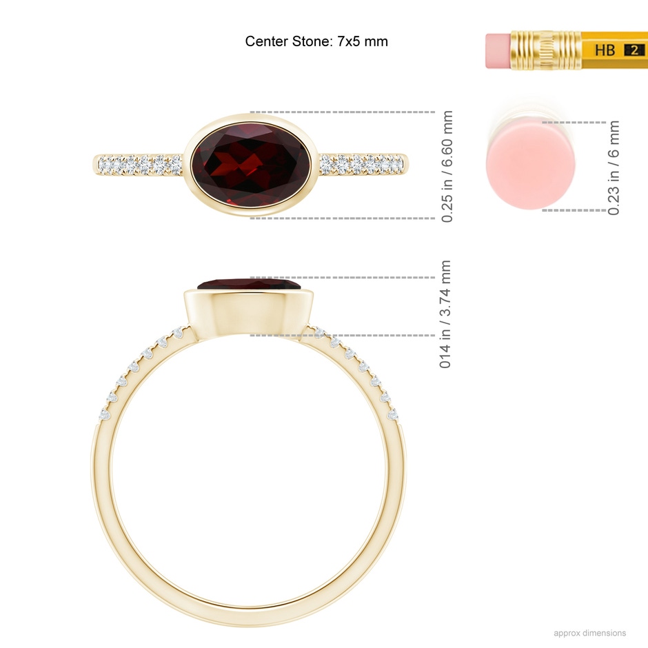 7x5mm A East-West Bezel-Set Oval Garnet and Diamond Ring in Yellow Gold ruler