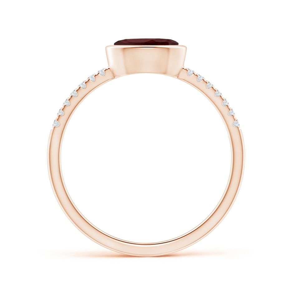 7x5mm AA East-West Bezel-Set Oval Garnet and Diamond Ring in Rose Gold side-1