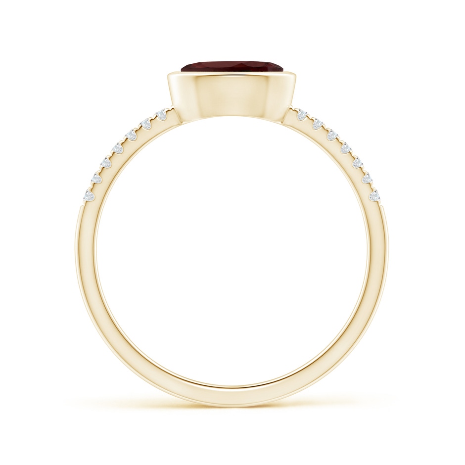 7x5mm AA East-West Bezel-Set Oval Garnet and Diamond Ring in Yellow Gold side-1
