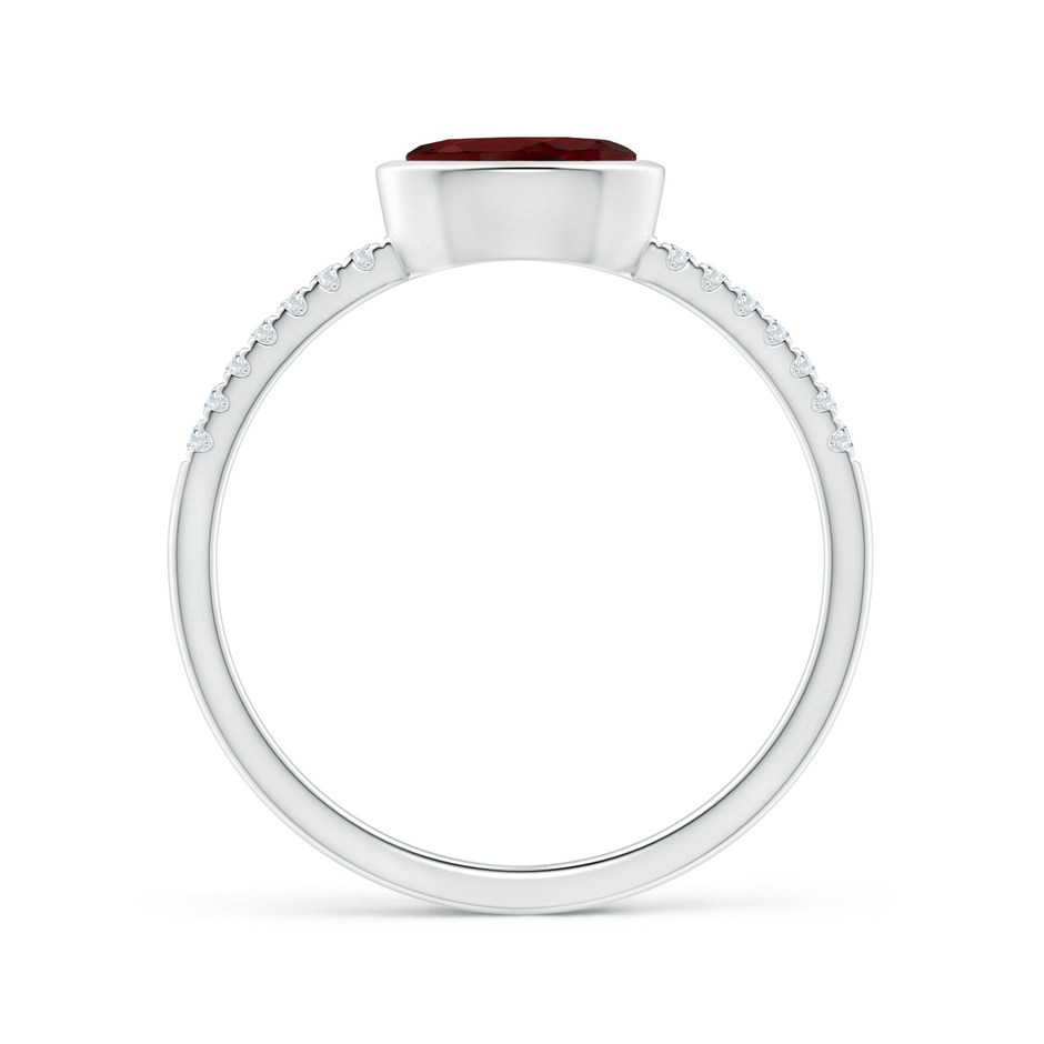 7x5mm AAA East-West Bezel-Set Oval Garnet and Diamond Ring in White Gold side-1