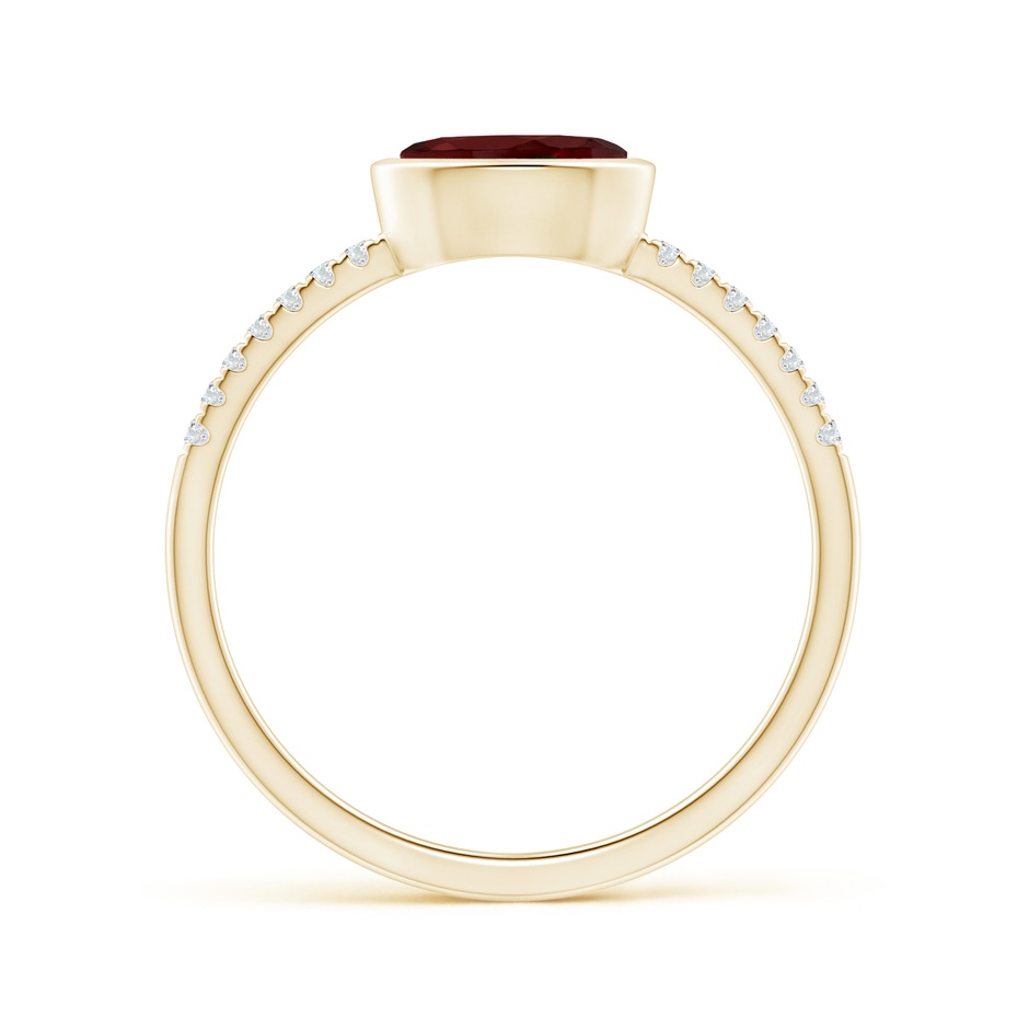 7x5mm AAA East-West Bezel-Set Oval Garnet and Diamond Ring in Yellow Gold side-1