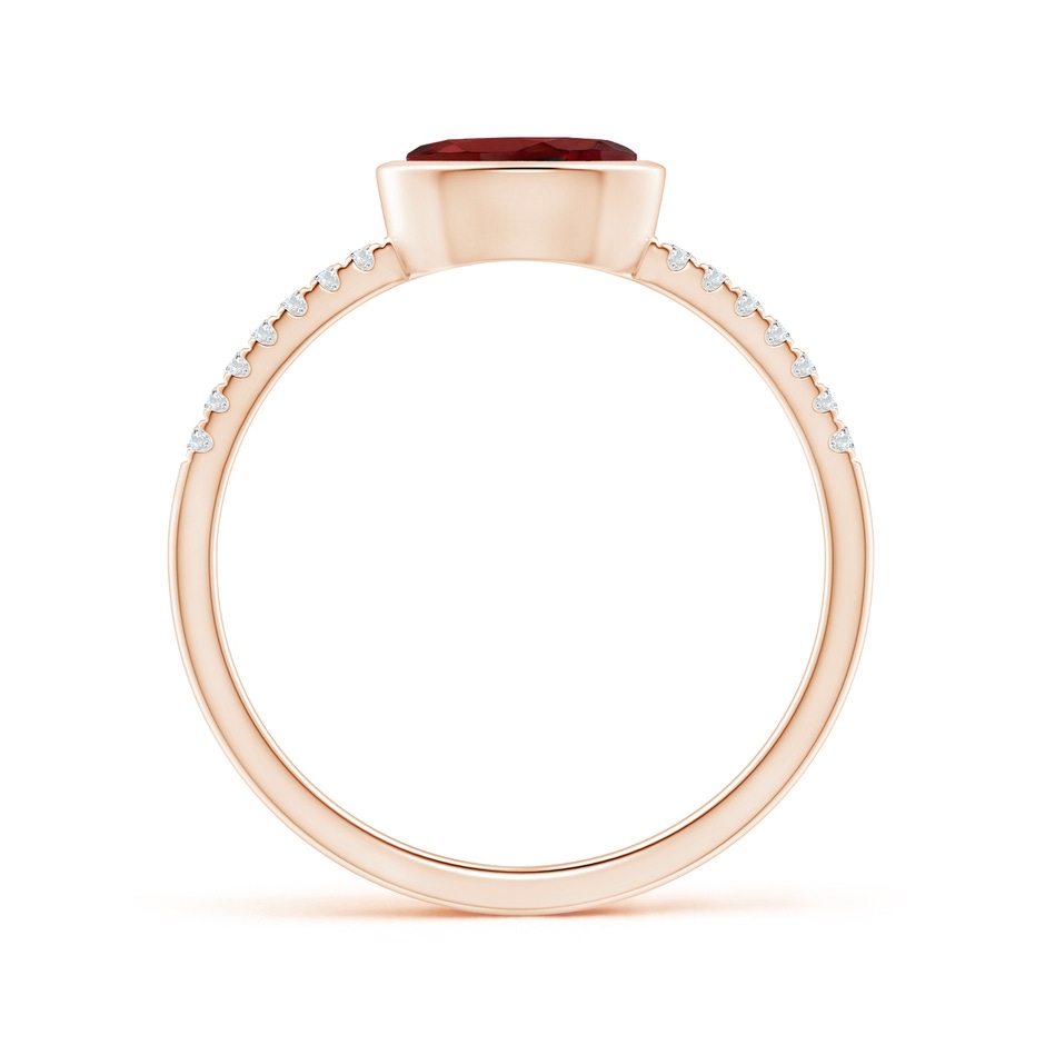 7x5mm AAAA East-West Bezel-Set Oval Garnet and Diamond Ring in Rose Gold side-1