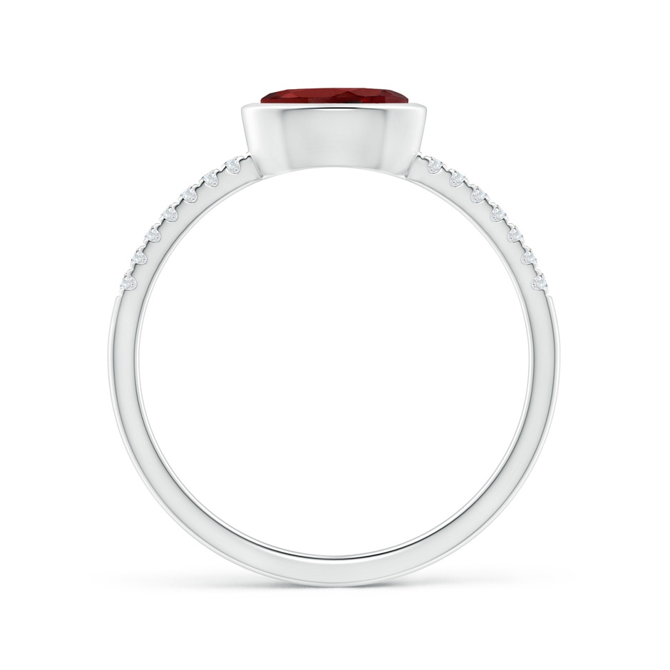 7x5mm AAAA East-West Bezel-Set Oval Garnet and Diamond Ring in White Gold side-1