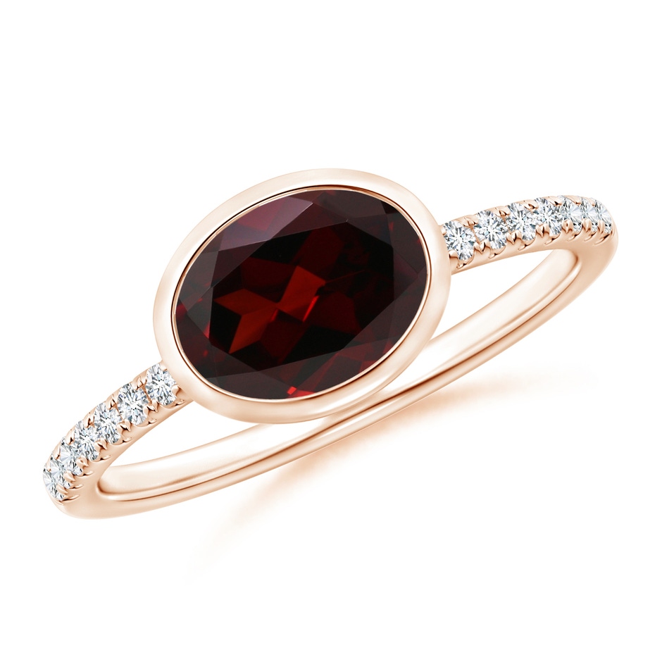 8x6mm A East-West Bezel-Set Oval Garnet and Diamond Ring in Rose Gold 