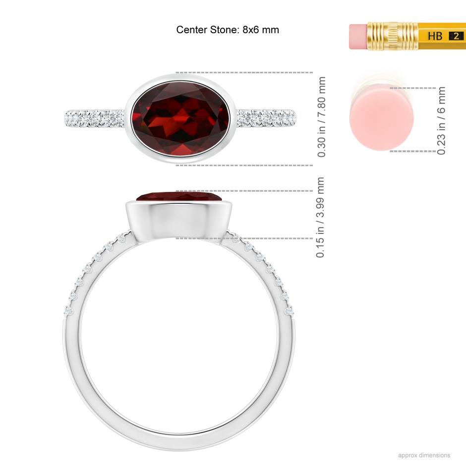8x6mm AAA East-West Bezel-Set Oval Garnet and Diamond Ring in White Gold ruler