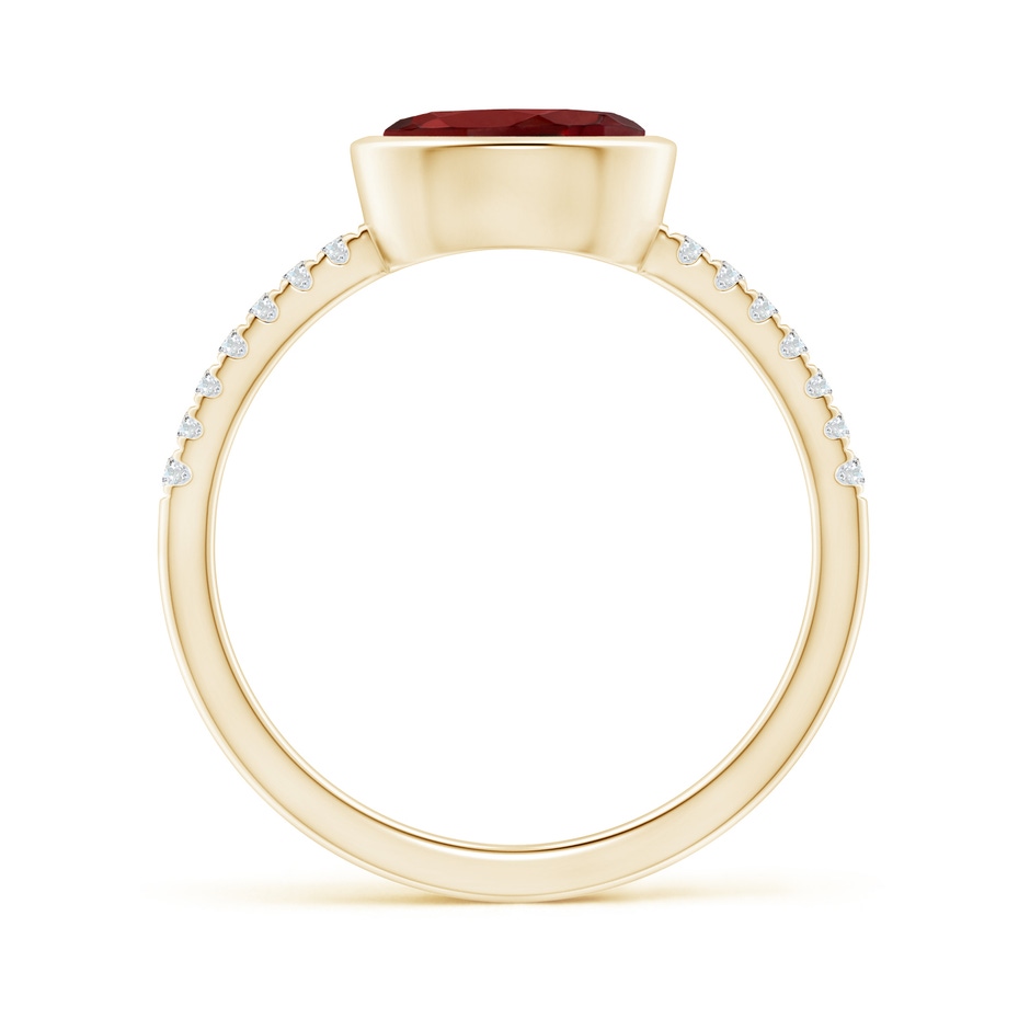 8x6mm AAAA East-West Bezel-Set Oval Garnet and Diamond Ring in Yellow Gold side-1