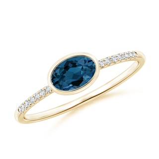 6x4mm AAA East-West Bezel-Set Oval London Blue Topaz and Diamond Ring in Yellow Gold