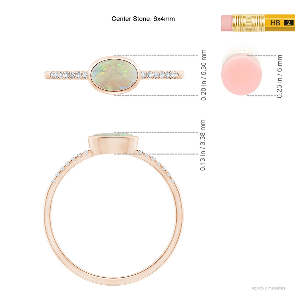6x4mm AAA East-West Bezel-Set Oval Opal and Diamond Ring in Rose Gold ruler