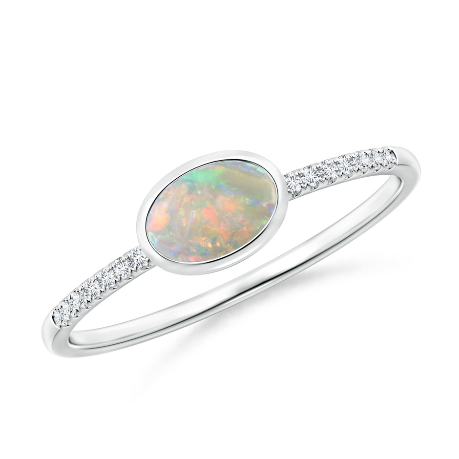 6x4mm AAAA East-West Bezel-Set Oval Opal and Diamond Ring in White Gold 