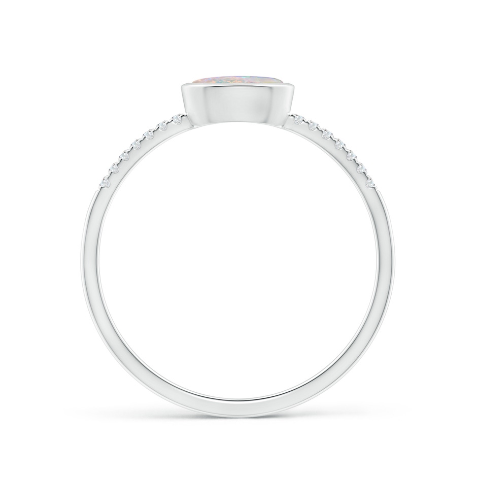 6x4mm AAAA East-West Bezel-Set Oval Opal and Diamond Ring in White Gold side-1