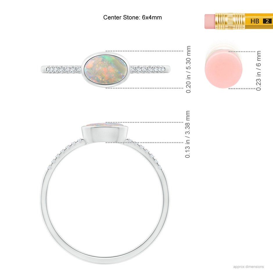 6x4mm AAAA East-West Bezel-Set Oval Opal and Diamond Ring in White Gold ruler