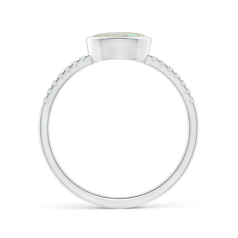 7x5mm AAA East-West Bezel-Set Oval Opal and Diamond Ring in White Gold side-1