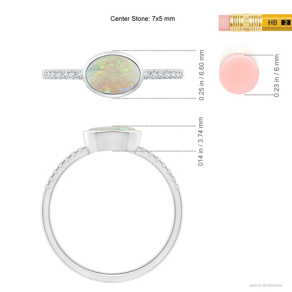 7x5mm AAA East-West Bezel-Set Oval Opal and Diamond Ring in White Gold ruler