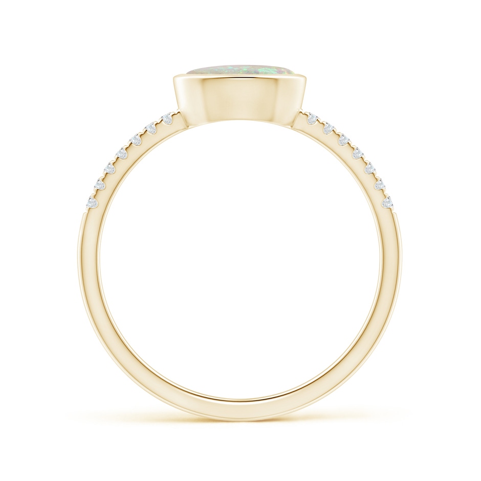 7x5mm AAA East-West Bezel-Set Oval Opal and Diamond Ring in Yellow Gold side-1