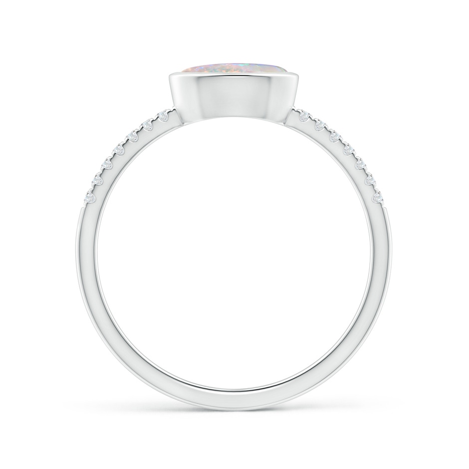 7x5mm AAAA East-West Bezel-Set Oval Opal and Diamond Ring in White Gold side-1