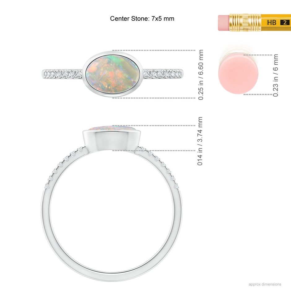 7x5mm AAAA East-West Bezel-Set Oval Opal and Diamond Ring in White Gold ruler