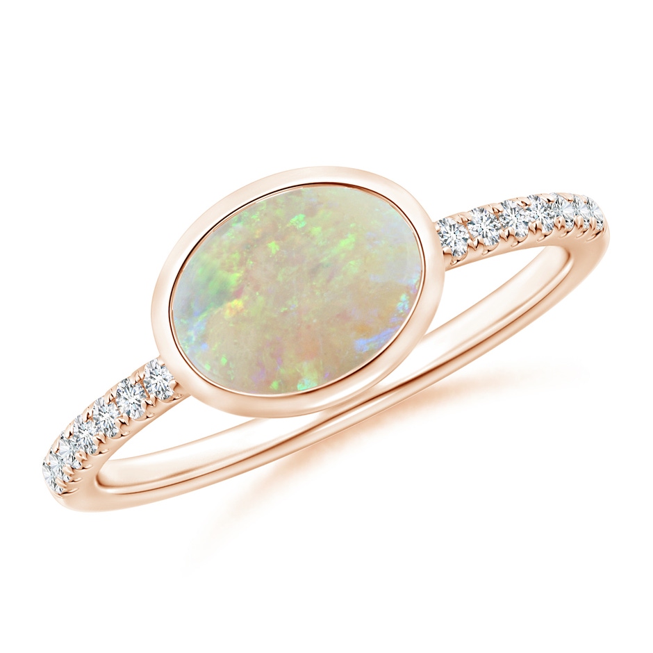 8x6mm AAA East-West Bezel-Set Oval Opal and Diamond Ring in Rose Gold 
