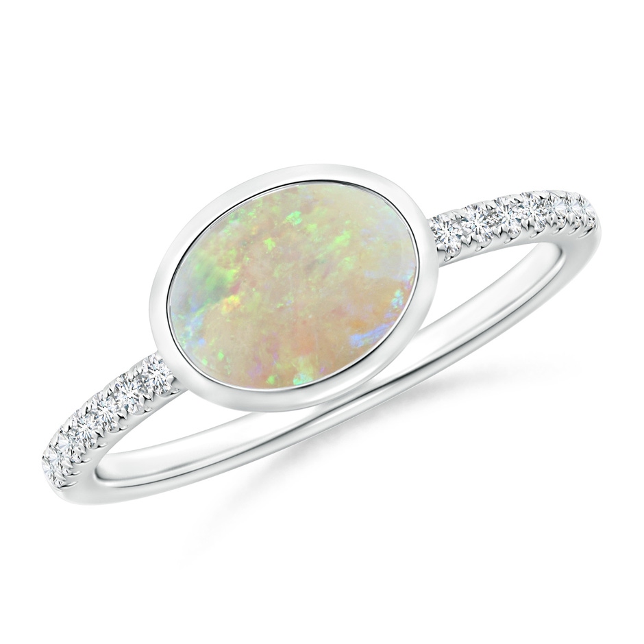 8x6mm AAA East-West Bezel-Set Oval Opal and Diamond Ring in White Gold 
