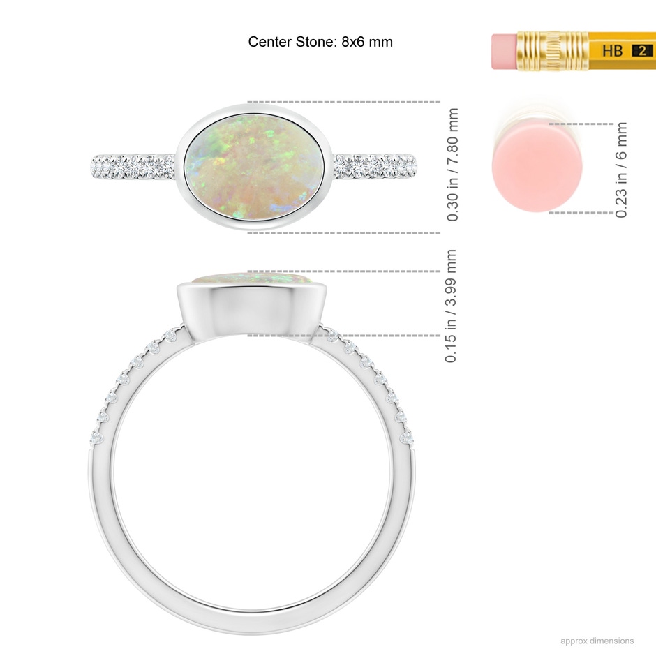8x6mm AAA East-West Bezel-Set Oval Opal and Diamond Ring in White Gold ruler