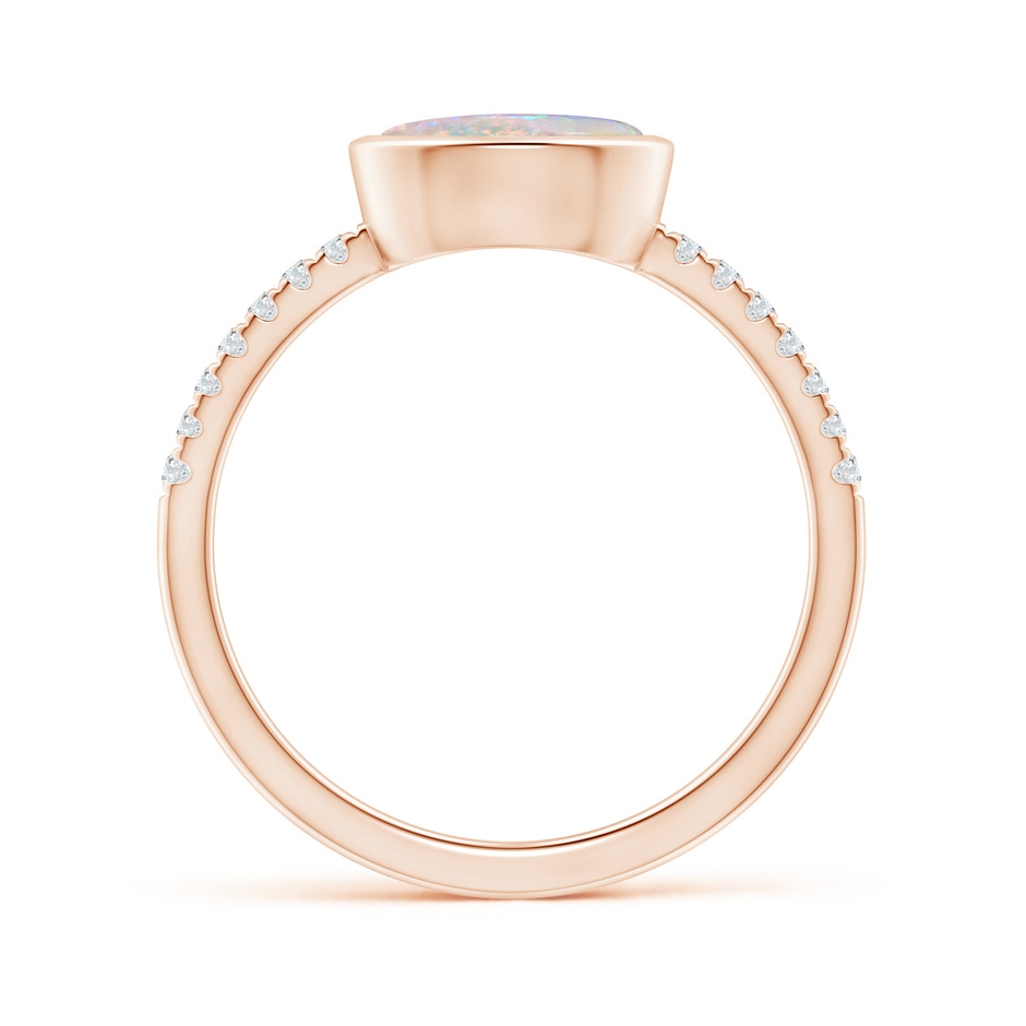 8x6mm AAAA East-West Bezel-Set Oval Opal and Diamond Ring in Rose Gold side-1