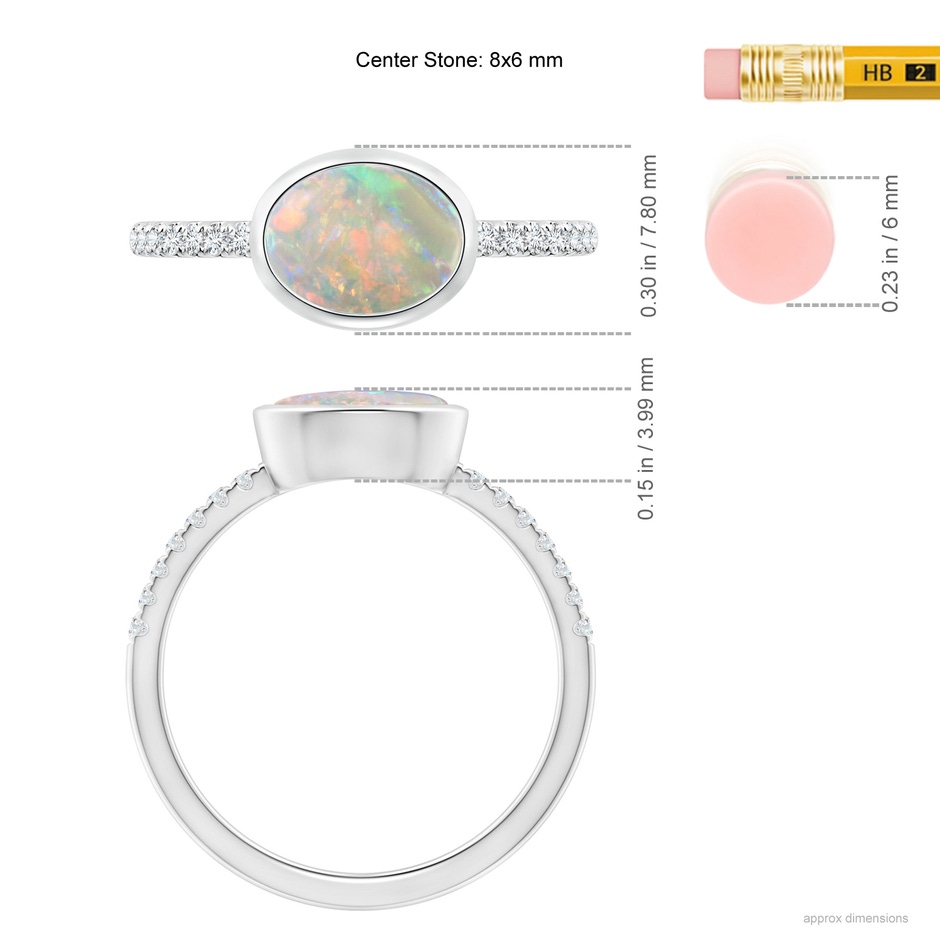 8x6mm AAAA East-West Bezel-Set Oval Opal and Diamond Ring in White Gold ruler