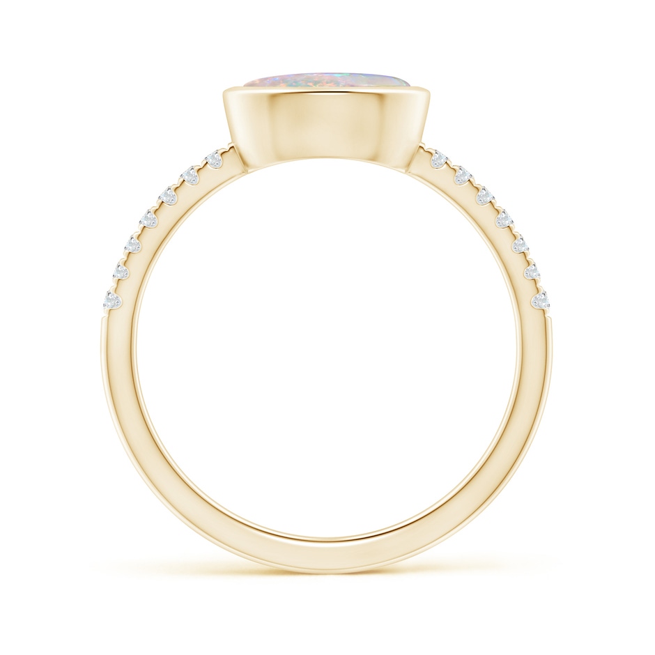 8x6mm AAAA East-West Bezel-Set Oval Opal and Diamond Ring in Yellow Gold side-1