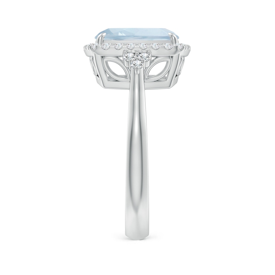 10x8mm A Cushion Aquamarine Halo Ring with Trio Diamonds in 9K White Gold side 2