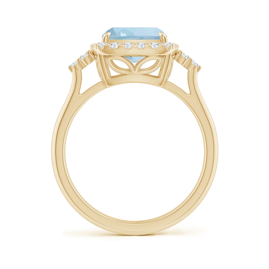 10x8mm AA Cushion Aquamarine Halo Ring with Trio Diamonds in Yellow Gold side-1